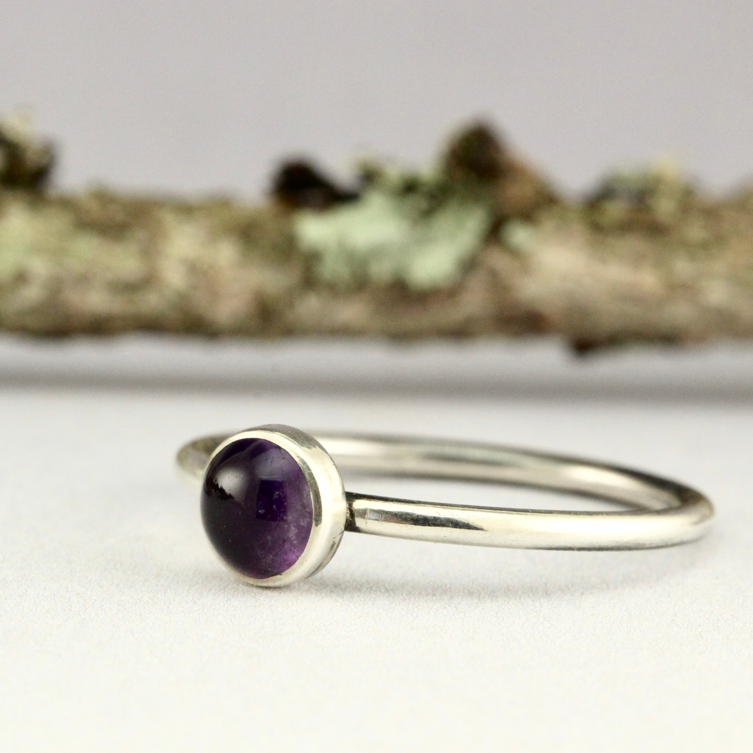 Amethyst + Sterling Silver Simple Stacker Ring - Size 9.5